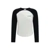 Courrèges Long-sleeved Contrast T-shirt With Rounded Hem And Logo Print In Multi