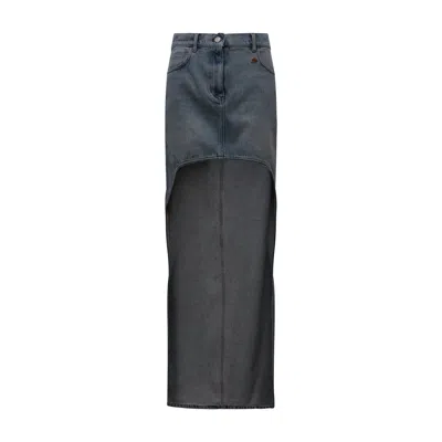 Courrèges Circle Edged Denim Skirt In Blue