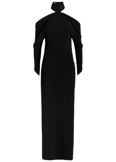 Courrèges Circle Mockneck Crepe Gown In Black