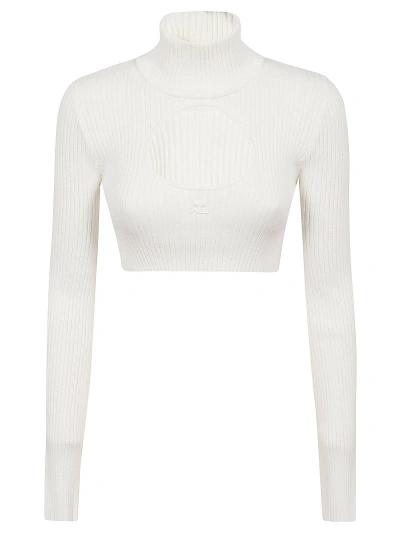 COURRÈGES CIRCLE MOCKNECK RIB KNIT CROPPED SWEATER