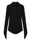 Courrèges Circle Rib Knit Mockneck Sweater With Embroidered Logo In Black