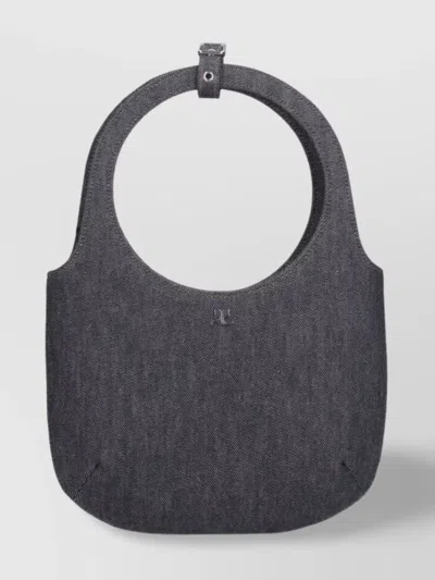 Courrèges Circular Handle Crossbody Strap Denim Texture In Grey