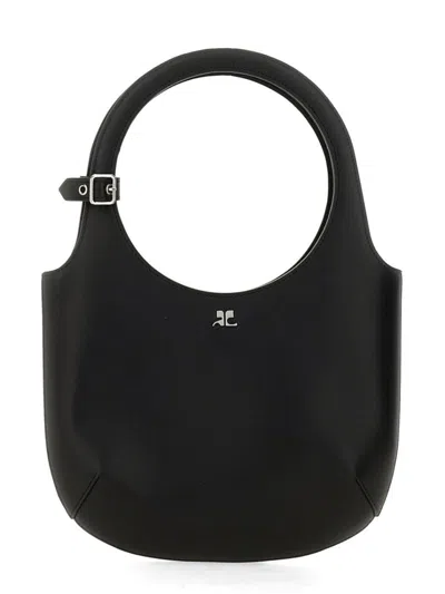 COURRÈGES CIRCULAR HANDLE LEATHER BAG WITH ADJUSTABLE STRAP