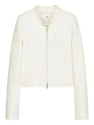 Courrèges Buckle-neck Logo-detail City Jacket In Animal Print