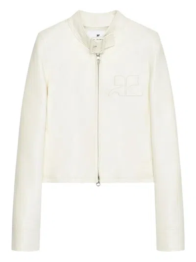 Courrèges Courregès City Jacket With Buckle Neck And Logo Detail In White