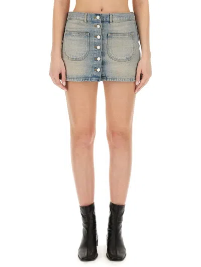 Courrèges Classic Light Wash Denim Mini Skirt In Blue