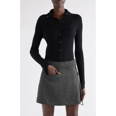 Courrèges Classic Rib Cotton Blend Snap-up Top In Black