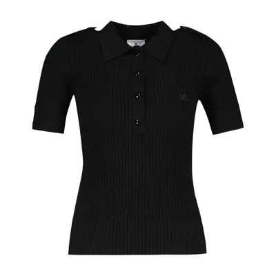 Courrèges Courregès Classic Rib Knit Short Sleeved Polo In Black