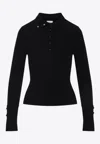 Courrèges Fitted Ribbed Long-sleeve Top With Unique Collar In Black
