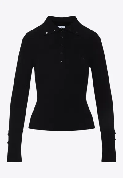 Courrèges Ribbed Top With Long Sleeves And Collar In Black