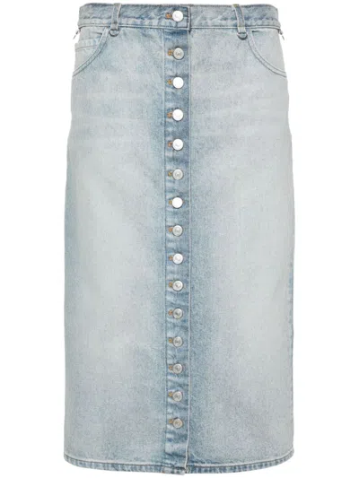 Courrèges Multiflex Denim Midi Skirt In Clear Blue