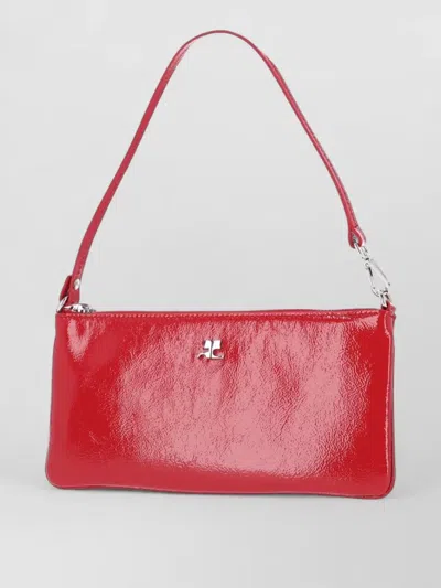 Courrèges Clutch Bag Detachable Strap Glossy Finish In Red
