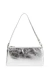 Courrèges Rectangular Zipped Pouch In Crinkled Silver Leather In Silver