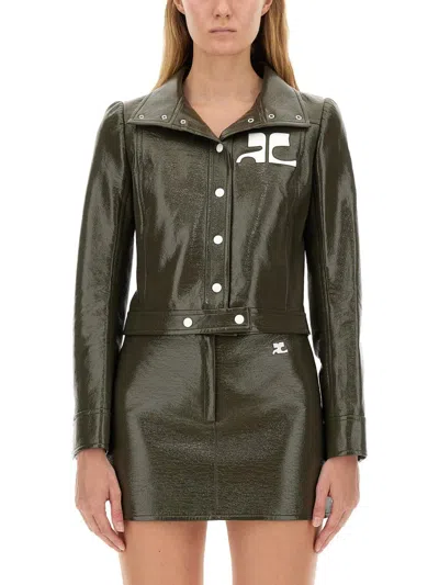 Courrèges Reedition Vinyl Short Jacket In Military Green