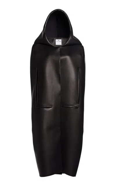Courrèges Cocoon Hooded Leather Cloak In Black