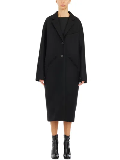 Courrèges Courregès Cocoon Wool Long Coat In Black
