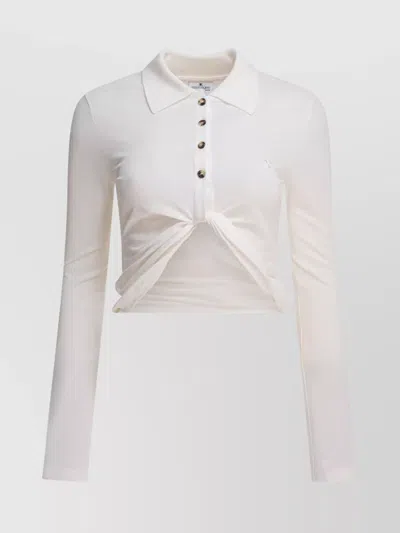 Courrèges Collared Neck Knotted Front Long Sleeves In White