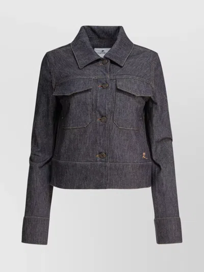 Courrèges Collared Neck Long Sleeves Chest Pockets Jacket In Blue