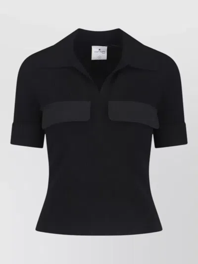 Courrèges Collared Neck Ribbed Top Front Pockets In Black