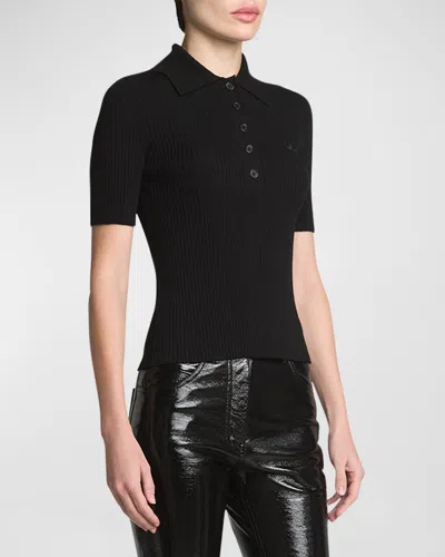 COURRÈGES COLLARED RIB-KNIT POLO TOP