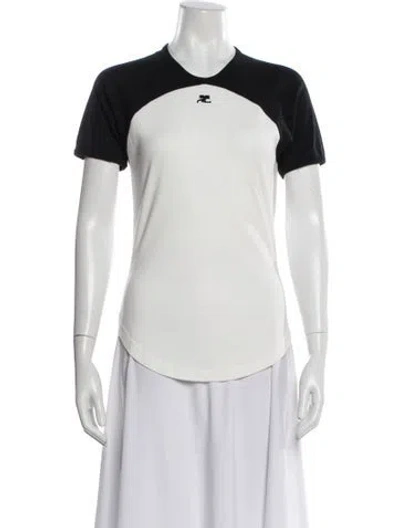 Pre-owned Courrèges Colorblock Pattern Crew Neck T-shirt In White