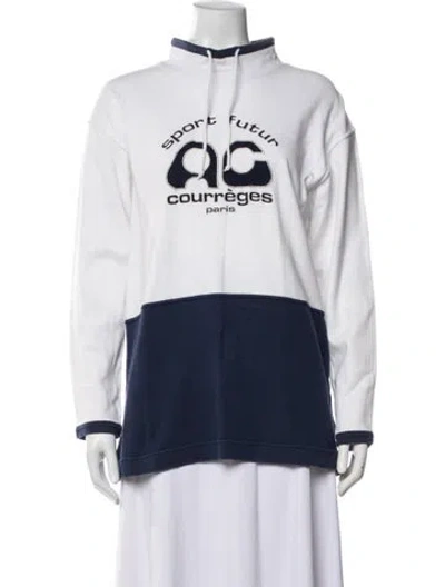 Pre-owned Courrèges Colorblock Pattern Mock Neck Sweatshirt In Blue/white