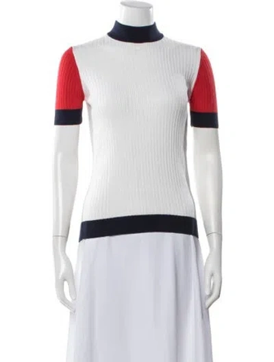 Pre-owned Courrèges Colorblock Pattern Mock Neck Top In White
