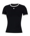 Courrèges Courreges Women Cotton T Shirt With Contrasting Profiles In Black