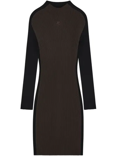Courrèges Colour-block Ribbed-knit Mini Dress In Brown