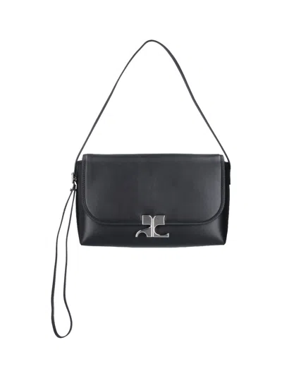 Courrèges Compact Cow Leather Shoulder Bag In Black