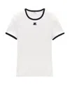 Courrèges Fitted White T-shirt With Contrasting Ribbed Trim In White