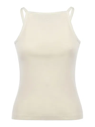 Courrèges Contrast Cotton Tank Top In Neutral