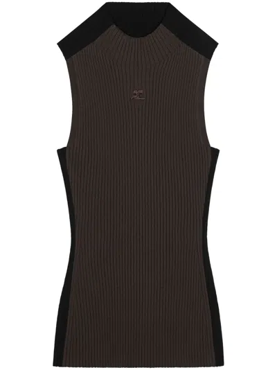 Courrèges Contrast Frame Ribbed Tank Top In Brown