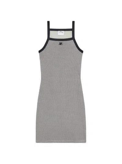 Courrèges Houndstooth-pattern Straight Hem Mini Dress In Gray