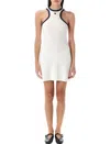Courrèges White Cotton Mini Dress With Navy Blue Details And Halter Neck