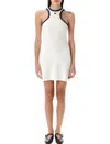 Courrèges White Cotton Mini Dress With Navy Blue Details And Halter Neck