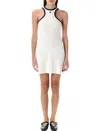 Courrèges White Cotton Mini Dress With Navy Blue Details And Halter Neck In White Navy