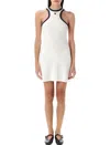 Courrèges White Cotton Mini Dress With Navy Blue Details And Halter Neck In White Navy