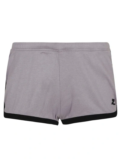 Courrèges Contrast Cotton Mini Shorts In Smocked Grey Black