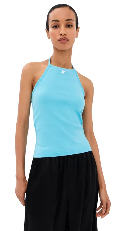 Courrèges Contrast Tie-back Tank Top Aqua In Animal Print
