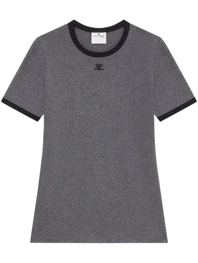 Courrèges Contrast-trim Cotton T-shirt In Grey