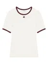 Courrèges Cotton T-shirt With Black Trim And Front Logo In White