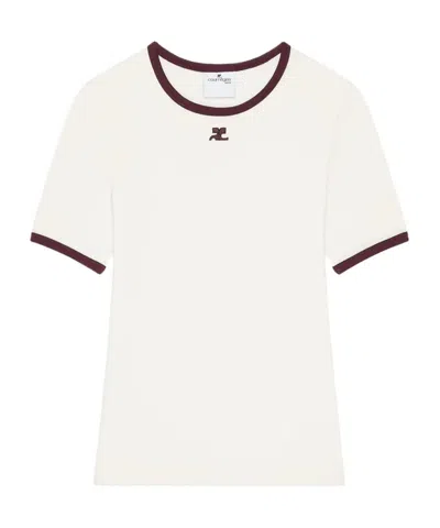 Courrèges Contrast-trim Cotton T-shirt In White