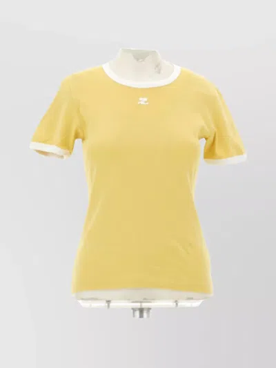 Courrèges Contrast Trim Crew Neck T-shirt In Yellow