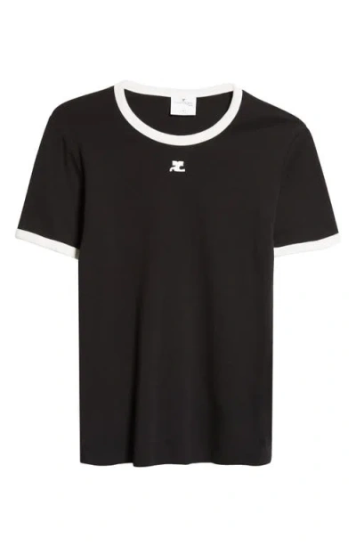 Courrèges Bumpy Contrast T-shirt Reedition In Black/ Heritage White