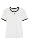 Courrèges Cotton T-shirt With Contrasting Logo Trim In White