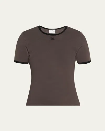 Courrèges Contrast Trim Short-sleeve T-shirt In Brown
