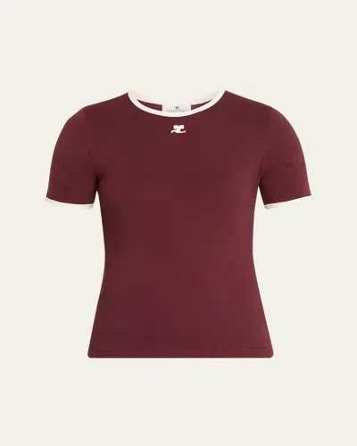 Courrèges Contrast Trim Short-sleeve T-shirt In Burgundy