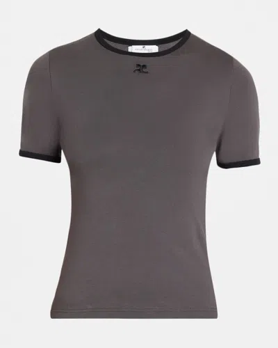 Courrèges Contrast Trim Short-sleeve T-shirt In Blue