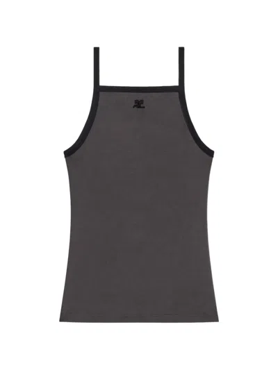 Courrèges Tank Top Spaghetti Straps Contrast Trim In Gray